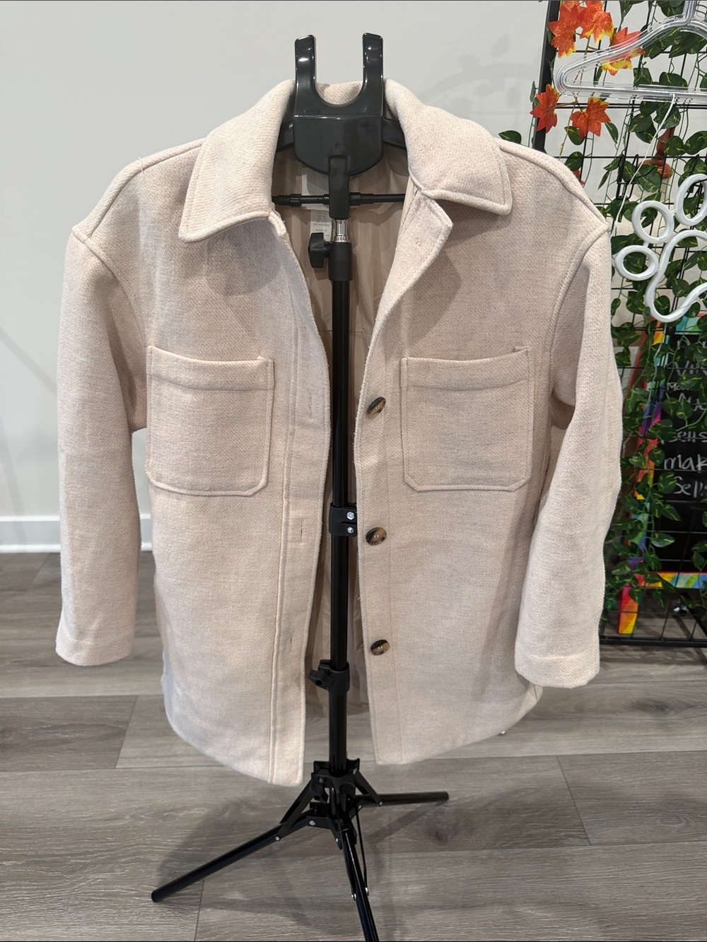 H&M Cream Pea Coat with Patch Pockets